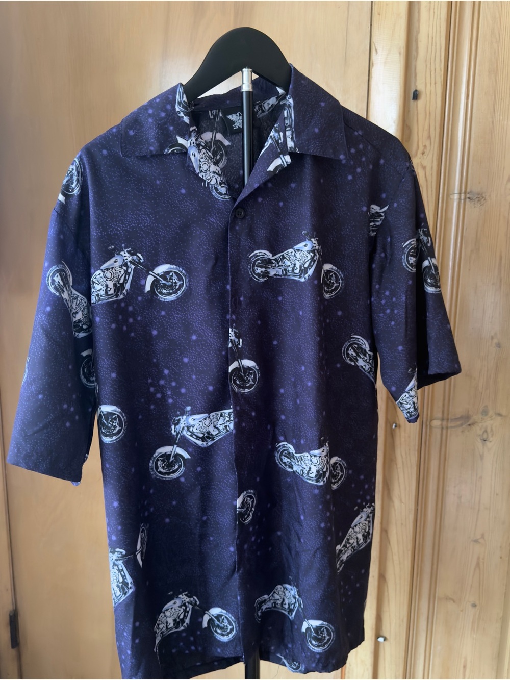 Men's Motorcycle Print Short-Sleeve Shirt - Black/Blue